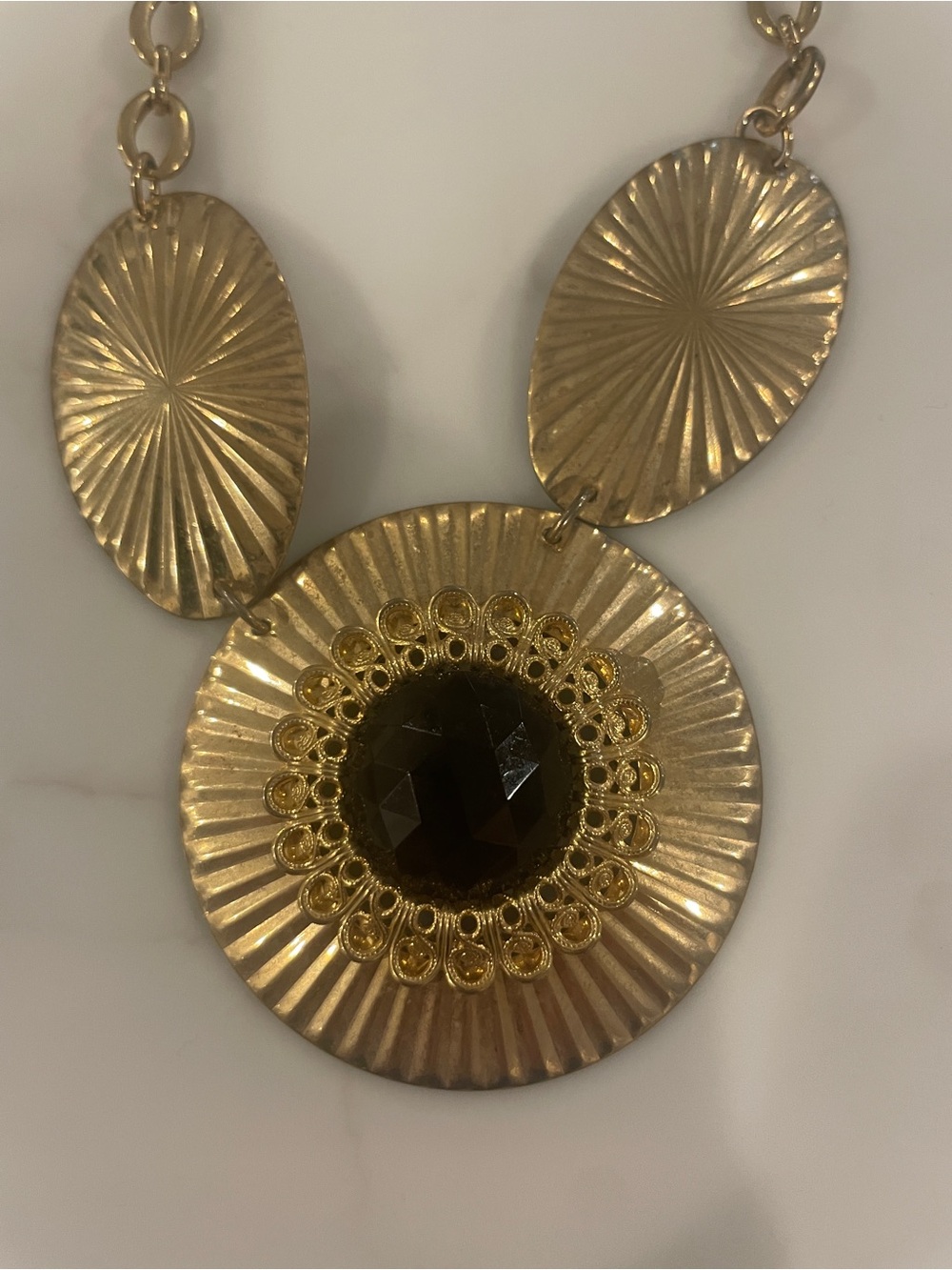 Gold-Tone Statement Pendant Necklace with Black center piece